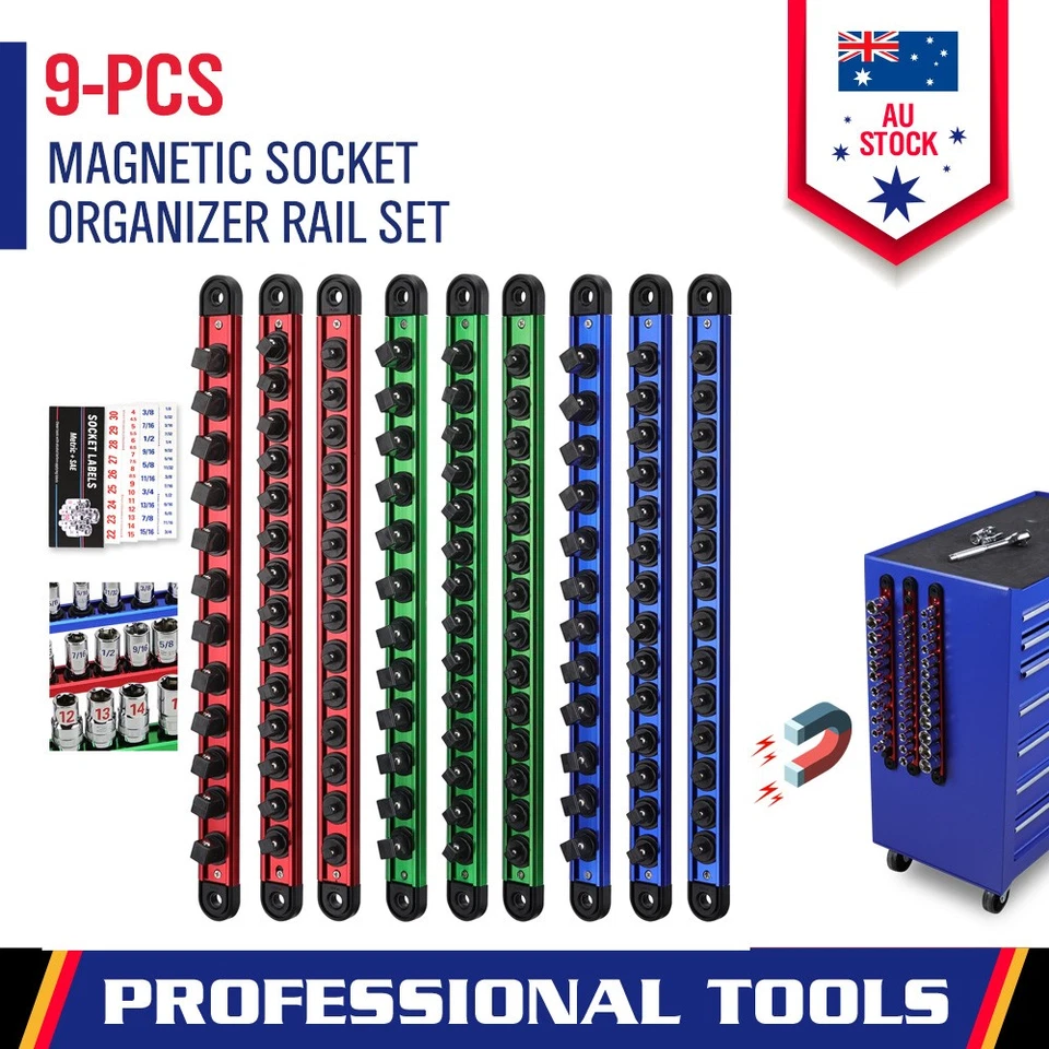 9-Piece Magnetic Socket Holder Organizer Set 1/4"1/2"3/8" Detachable Organizer