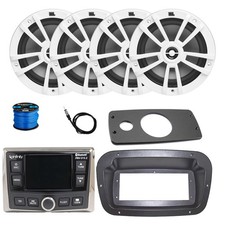 Infinity Marine Radio, ANT, 4x 6.5" 180W White Speaker w/Wire,Adapter, Spa Bezel