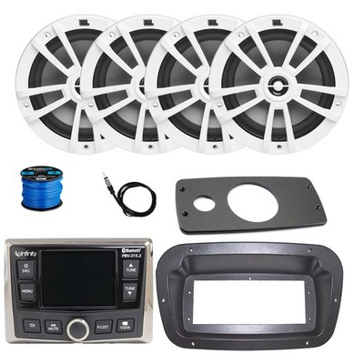 Infinity Marine Radio, ANT, 4x 6.5'' 180W White Speaker w/Wire,Adapter, Spa Bezel