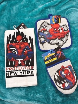 Marvel Spider-Man Cotton Kitchen Set Mini Mitt Pot Holder Tea Towel Multicolor