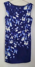 Ann Taylor Sz.8 Sheath Dress Blue Floral Sleeveless Office Professional Dressy