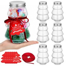 6 Pcs Christmas Tree Candy Jars with Lid Plastic Candy Boxes with Ribbon Card...