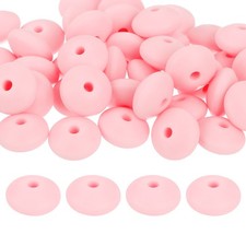50Pcs 12mm Silicone Lentil Beads Loose Abacus Bead for DIY Light Pink