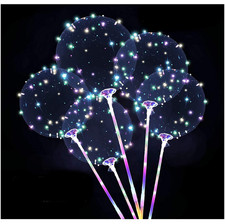7 Sets Of LED Light Up Balloons w/ Sticks Colorful Helium Clear Party Decoration