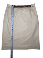 Ralph Lauren Black Label Beige Pencil Skirt with Draping Chain and Leather Belt