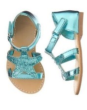 Gymboree Baby Girl Metallic Aqua Starfish Sparkly Faded Hook Loop Sandals 4