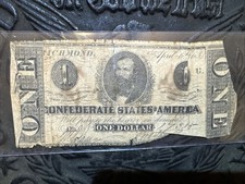 1863 Confederate States of America $1 Richmond T62 Civil War Era Note