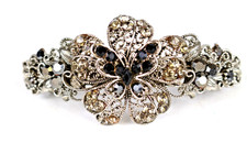 Silver Tone Metal Butterfly Hair Clip with Black Rhinestones