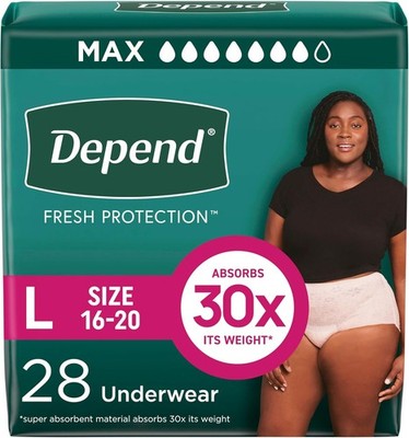 Depend Fresh Protection Women's Max Underwear -Large 28 Ct