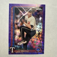 2025 Topps Chrome Logofractor Jacob deGrom #214 Purple Refractor /250 Rangers