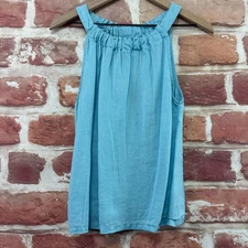 C&C California Top Shirt Womens S Blue 100% Linen Casual Sleeveless Shift Tank