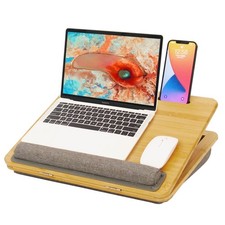 Bamboo Lap Desk with Cushion - Adjustable Portable Laptop Tray for Bed and Sofa