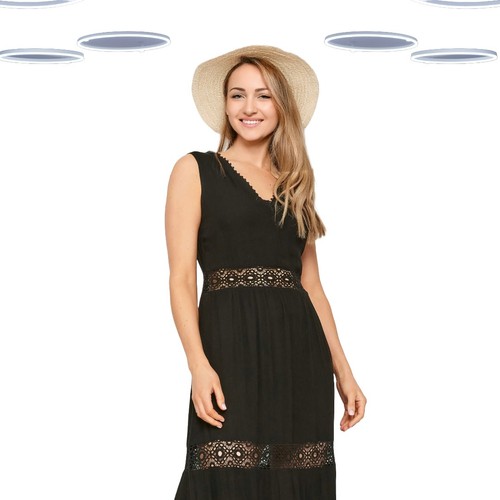 Ex Women’s Tall Size Crochet Trim Tiered Maxi Dress in Black (Defect) - Picture 5 of 6