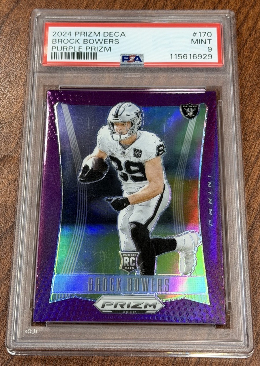 2024 Panini Prizm Deca Brock Bowers #170 RC Purple /99 PSA 9 Rookie Raiders