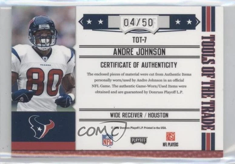 2007 Playoff Absolute Memorabilia Tools of the Trade /50 Andre Johnson HOF - Image 2 of 2