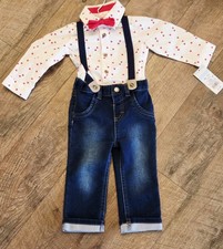    NEW Cat  Jack VALENTINES Outfit W/Bowtie, Jeans, Heart Shirt, Suspenders Boy