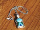 c1980 ZUNI INLAY PENDANT NECKLACE STERLING SILVER JEWELRY TURQUOISE w/CHAIN LOW$ — photo 4