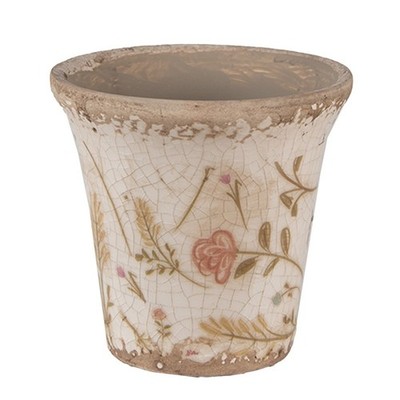 6CE1629S Blumentopf Pflanzgefäß mit Ähren und Blümchen Clayre & Eef