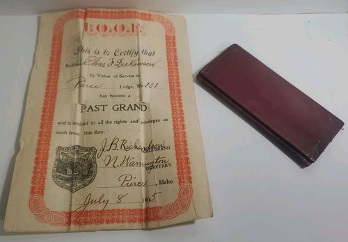 Antique IOOF International Order Odd Fellows Certificate & Leather Case ID 1905