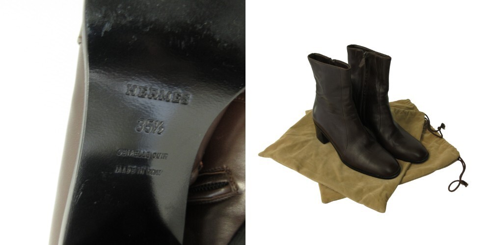 HERMES Short Boots Side Zipper Heel 9.1in Brown Authentic Pre-owned Women’s thumbnail 9
