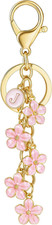 White Pink Black Cute Initial Letter Keychain for Women, Flower Bag Charms Ename