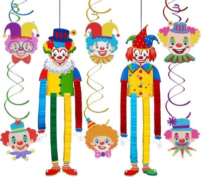 Clown Deko Karneval, 12 Spiral Girlanden Deckenhänger mit 6 Zircus Clown