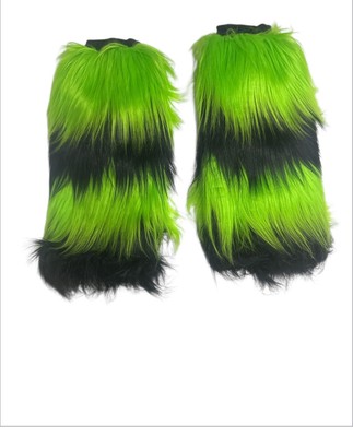 Green Black Furry Legwarmer Fuzzy Girl Women Covers Fluffy Leg warmer Women Emo
