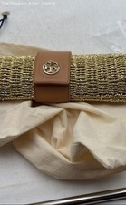 Tory Burch Womens Gold Brown Chunky Straw Designer Clutch One Size