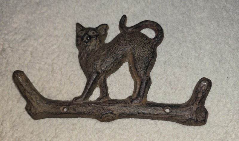 Cast Iron Cat Wall Hook for Hanging, Decorative Heavy Duty - 2 Coat Hooks