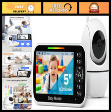 5" Baby Monitor with Camera Audio, No WiFi, 30-Hour Battery, Night Vision, Two