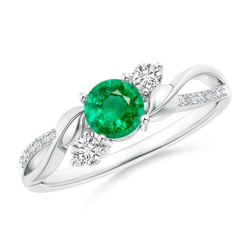 925 Sterling Silver Emerald Gemstone Art Deco Prong Three-stone Boho Ring Size 7