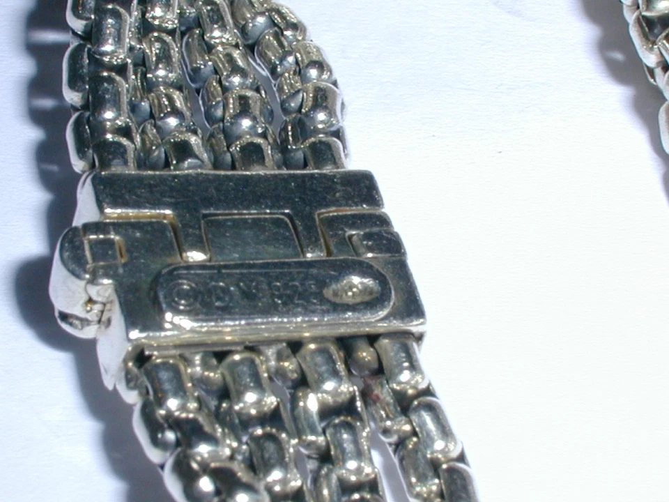 David Yurman 钻石双 X 纯银盒链手链 - 6 1/2 英寸长 - 0.61 TCW! — 第 2/4 张图片