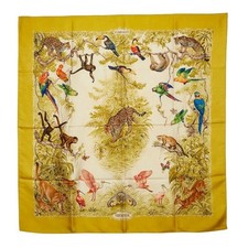 Herm s Carr 90 Wash Equator Silk Scarf Beige Vintage Square Used