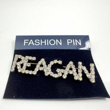 Sparkly Crystal REAGAN Name Brooch Pin Silver Tone Letter Aesthetic Statement