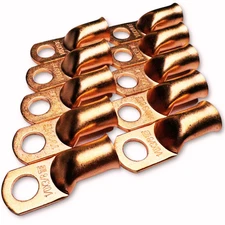 10x 1/0 Gauge 3/8" Hole OFC Copper Ring Terminal 0 GA M10 Battery Lug Connector