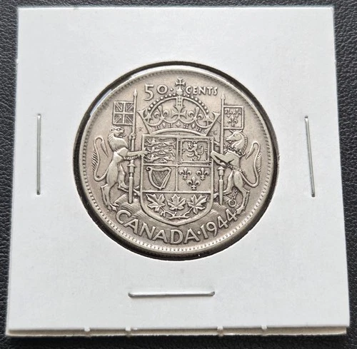 1944 Canada Silver 50-Cent Half Dollar - 80% Silver Coin