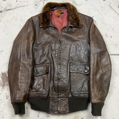 Vintage 40s WW2 US Navy M-422A G-1 Leather Bomber Jacket Mens 42