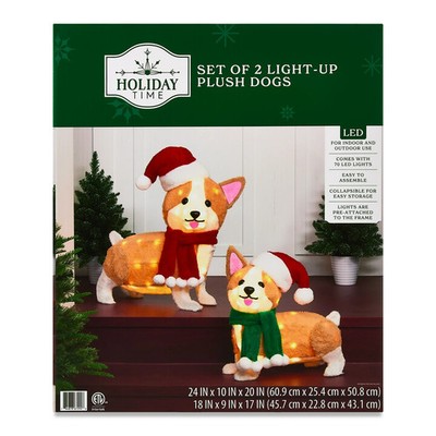 Holiday Time Light-Up Plush Corgi Dogs Christmas Decoration 70 LED Lights