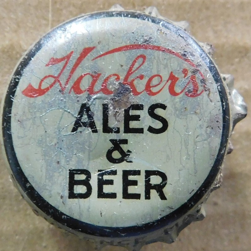 HACKER'S cork beer bottle cap 1934-50 Lawrence MA