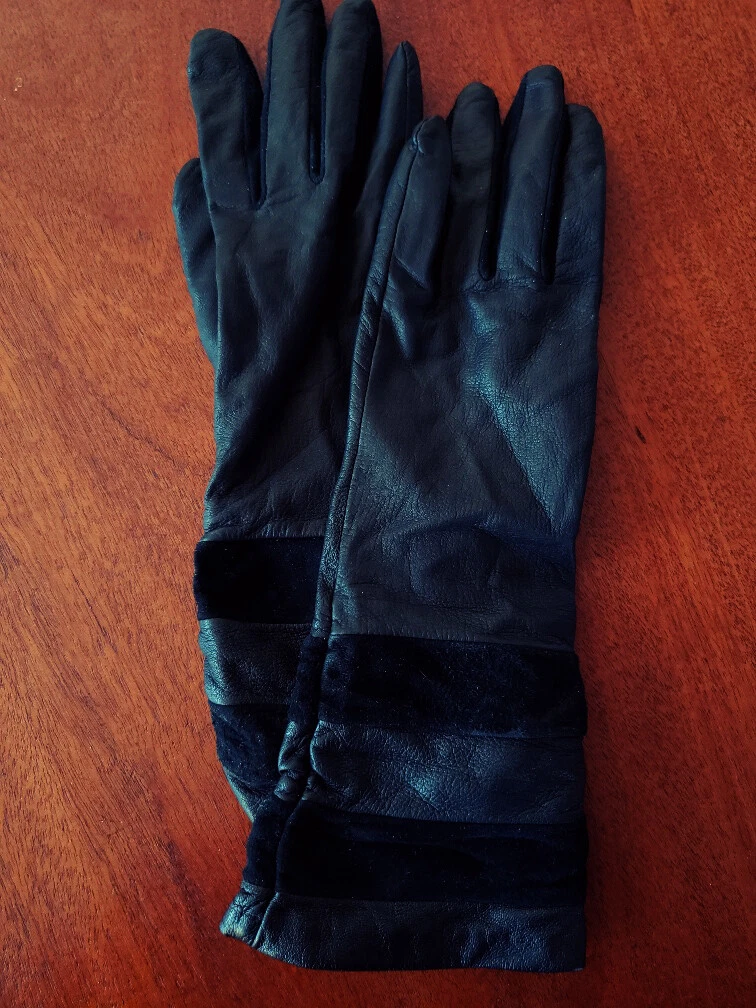 Renee's New York Women's Black Leather & Suede Gloves Lined Size XS-S
