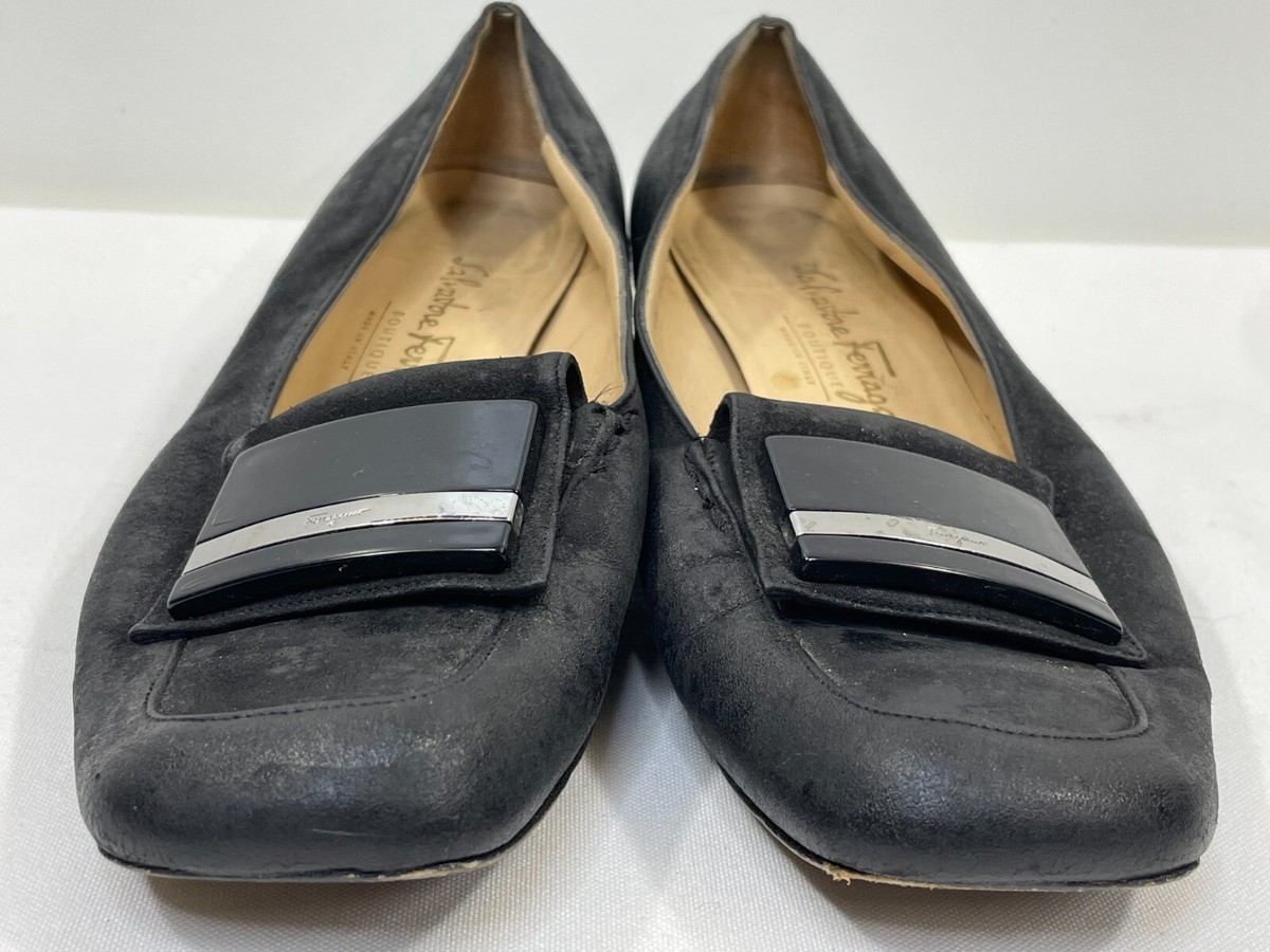 Salvatore Ferragamo Womens Size 8D Black Leather Square Toe Slip
