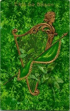 Erin Go Bragh Gilded & Embossed Harp & Flag Unused John WInsch Postcard T19