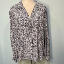 Vintage Elana by Tanner 100% silk v-neck button down blouse Size L