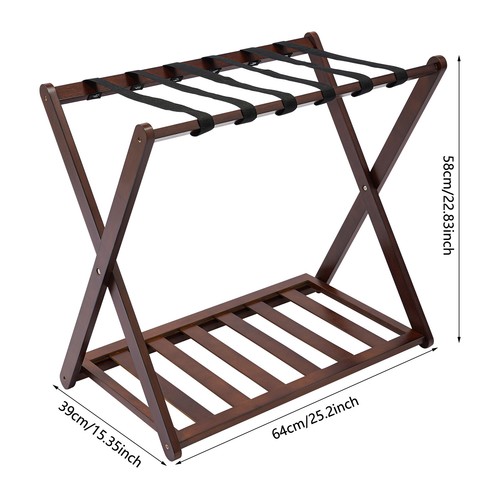 2 Pack Bamboo Luggage Rack for Guest Room Folding Thickened Luggage Stand Holder - Picture 3 of 16