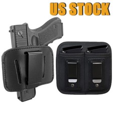 Tactical IWB OWB Right/Left Hand Gun Leather Holster with Double Magazine Pouch