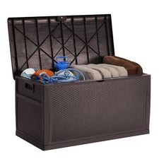 EHHLY 121 Gallon Deck Box, Outdoor Large Storage Bin Waterproof, Brown