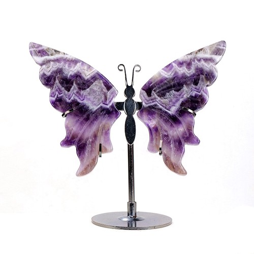 Crystal Butterfly Angel Wings Carved Stone Healing Reiki Skull Decor Ornament - Picture 13 of 29