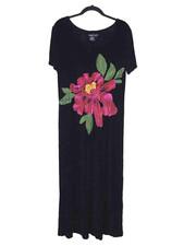 Carole Little Black Slinky Maxi Dress Pink Graphic Flower Womens 12 Pullover USA