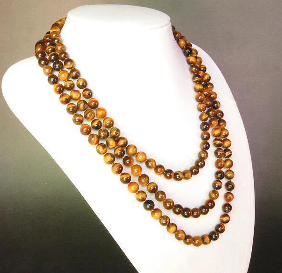 Collar de cuentas redondas de piedras preciosas ojo de tigre amarillo africano 8/10/12 mm 18/36/100"" Foto 2 de 3