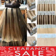 CLEARANCE 20-60pcs Thick Tape In 100% Real Human Hair Extensions Super Glue Soft